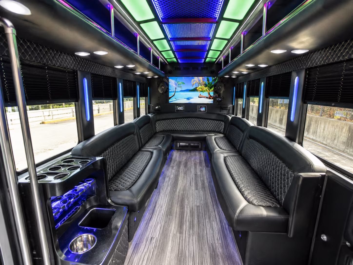 lincoln 18 passenger party bus inside